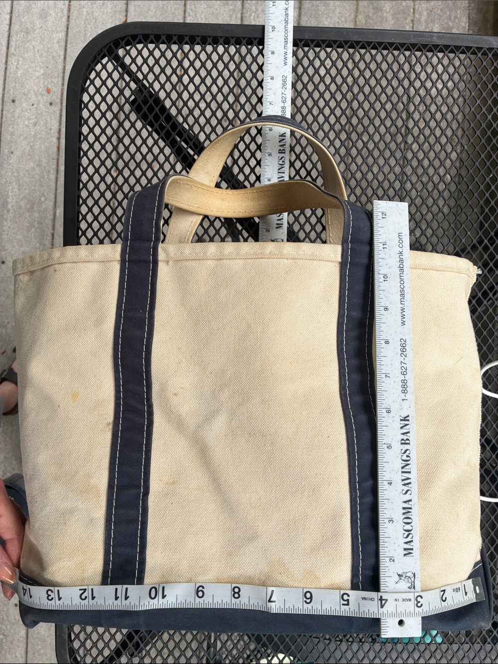 Vintage 90s L.L. Bean Boat and Tote Distressed Medium Cream Blue Made in USA - Picture 16 of 17